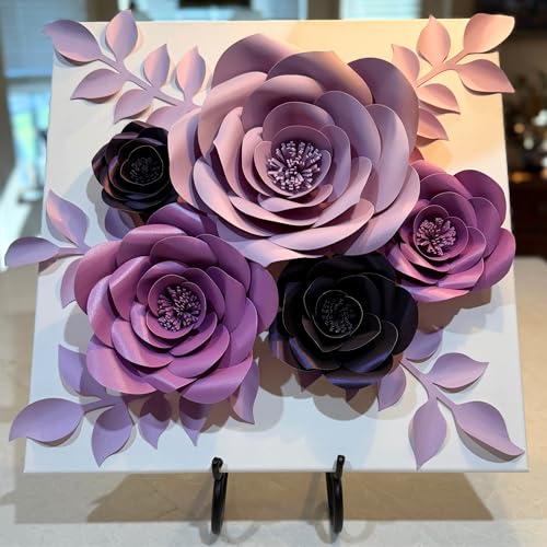 Rainbows & Lilies 10pc Large Paper Flowers Decorations for Wall – 3D Flower Wall Backdrop for Nursery, Girls Room, Baby Shower, Wedding, Bridal Shower – Pre-Assembled Reusable Purple Rose Decor Set