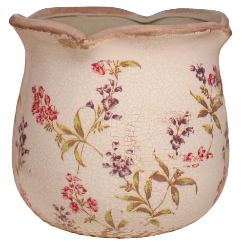 6.11" French Farmhouse Ceramic Flower Pot for Indoor & Outdoor Plants | Vintage Floral Ceramic Planter & Utensil Holder, Decor for Kitchen Counter & Garden, Ideal Housewarming Gift for Home Lovers - color: Cottage Meadow