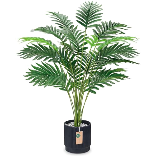 Der Rose 28'' Artificial Palm Tree Large Fake Tropical Faux Plants Indoor and Outdoor for Home Bathroom Porch Outside Patio Decor (Black Pot) - size: Style B - Black - 28"