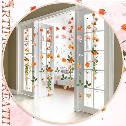 XunYee 6 Pcs 35.4 ft Flower Garlands Artificial Wildflower Vines Floral Hanging Backdrop Fake Flower Garlands Faux Silk Wildflower Vine for Wedding Bridal Shower Home Garden Wall Arch Decor(Rose) - style: Rose