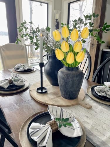 6PCS 23" Fake Tulip Flowers Artificial Yellow Tulips Long Stem Faux Flower, Silk Flower Décor for Floral Arrangement Home Farmhouse Wedding Decoration - color: Yellow