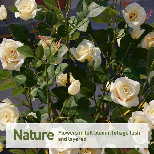 VeriNatural Fake Rose Plants,3Ft(36") Orange Artificial Roses,UV-Resistant Faux Silk Flowers for Indoor Outdoor,Potted Faux Trees for Home Decor, Courtyard,Patio, Front Porch Topiary Set of 2 - color: Yellow, size: 3ft