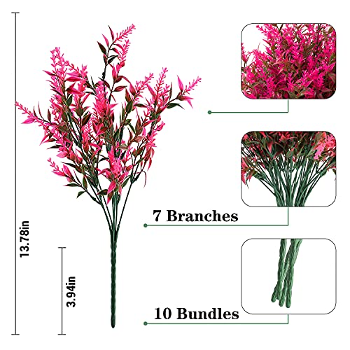 Artificial Outdoor Lavender Flowers,10 Bundles Artificial Flowers Outdoor,UV Resistant Fake Flowers,Outside Faux Plastic Flowers Shrubs for Indoor Outside Decorations(Pink) - color: Pink, size: 10 Bundles