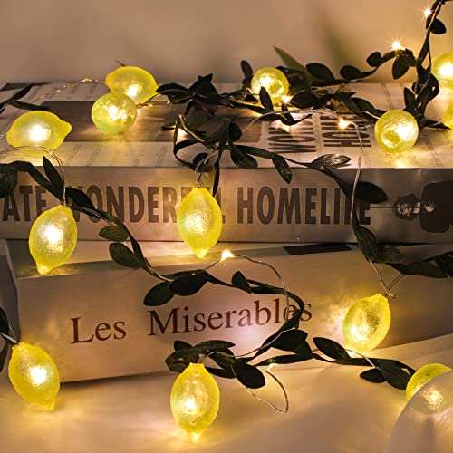 3D Lemon LED String Lights USB/Battery Operated Light String with Remote Timer 10FT 40LEDs Lemon Light Bulbs with Branches Leaves Fairy Lights for Bedroom Birthday Garden Party Decorations - style: Lemon