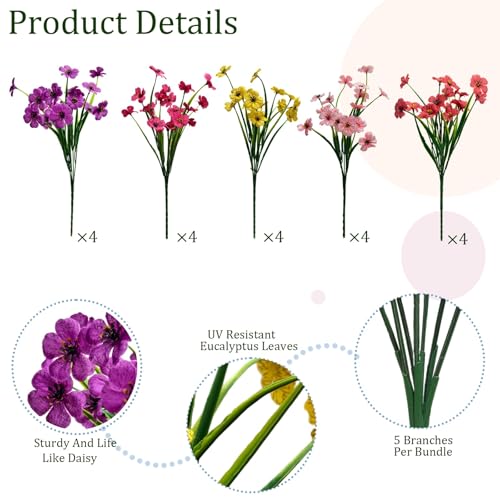 20 Pcs Plastic Flowers for Outdoors, Fake Outdoor Artificial Flowers for Outdoors UV Resistant, Fake Plants Artificial Plants Outdoor Plastic Plants, Silk Faux Spring Flowers for Outside - color: Spring, size: 20Pcs