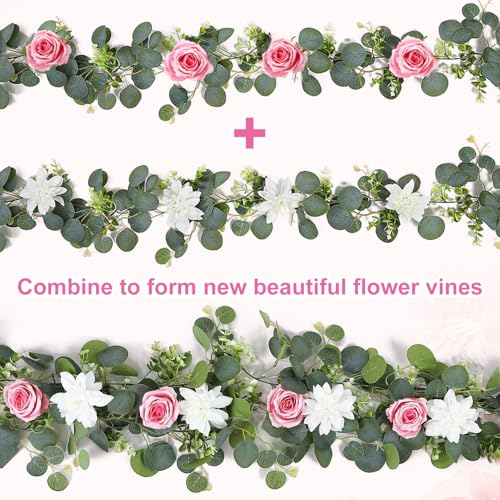 4 Pack Wedding Garland Set, Pink Rose & White Dahlia Hanging Flower Vines for Wedding Arch, Backdrop, Mantel, Home Decor (5.91ft) - color: Pink White