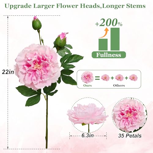 Yastouay 5 Bouquets Peonies Artificial Flowers with 22'' Long Stems, Latex Real Touch Faux Peony Flowers, Fake Peonies Bouquet for Table Centerpieces, Vases Home Wedding Party Decor (Mixed Pink) - color: Mixed Pink, size: 5PCS