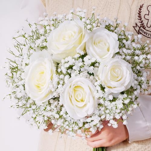 Waipfaru 15Pcs Babys Breath Artificial Flowers, Baby Breath Flowers Artificial Bulk, Real Touch Fake White Flowers, Faux Babies Breath Gypsophila for Wedding Home Decor Floral Arrangement - size: 15 Pcs