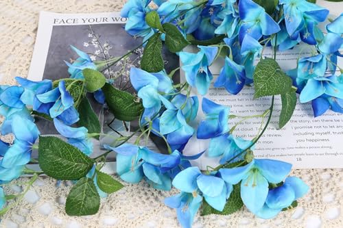 IPOPU Artificial Bougainvillea Hanging Flowers 2PCS UV Resistant Fake Silk Bougainvillea Plant Vine Faux Hanging Flowers for Garden Yard Porch Patio Wedding Wall Home Outdoor Decoration (Blue) - color: Blue