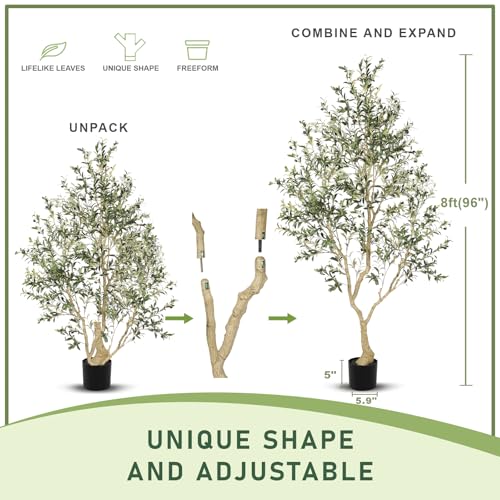 LYERSE 8ft Faux Olive Tree - Olive Trees Artificial Indoor with Large Olive Branches and Lifelike Olive - Artificial Olive Tree for Home Office House Living Room Decor - size: 8ft