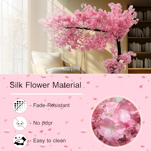 7.9ft Tall Big Cherry Blossom Tree, Handmade Japanese Pink Artificial Cherry Blossom Trees with Led Light for Indoor Outdoors Home Living Room, Wedding Decor - size: 7ft 11in
