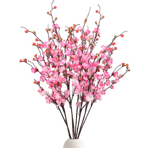 8pcs Pink Cherry Blossom Branches Artificial Flowers for Winter Spring Indoor Decoration, 36" Plum Fake Peach Plants for Wedding Home Office Bedroom Party Decor (Pink, 36in) - color: Pink, size: 36in