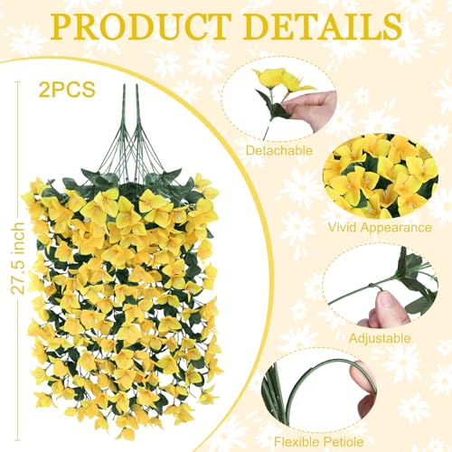 Artificial Bougainvillea Flowers Plants for Outdoors Decoration, 2 Pcs Faux Silk Flowers Long Trailing Fake Vines for Front Door Porch Planter Balcony Patio Summer Spring Home Decor, Yellow - color: Yellow