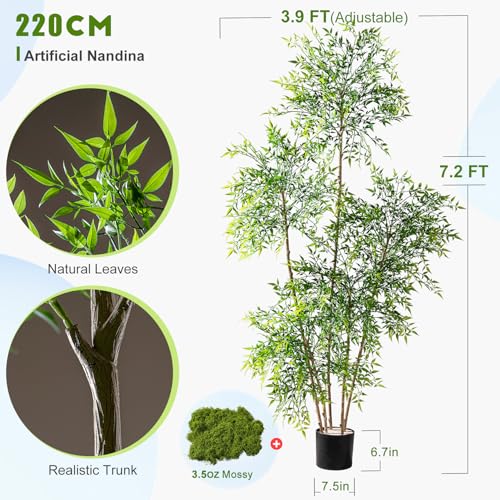 Faux Bamboo Plant Artificial Nandina Tree 7.2FT Artificial Plants Realistic 90% Better Coverage Faux Plant Bamboo Plants Faux Floor Plant in Pot for Home & Office Decor (Green, 7.2ft) - color: Green, size: 7ft 2in