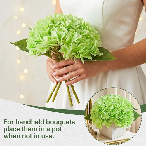 Artificial Hydrangea Flowers Arrangement in Wood Planter, 4PCS Fake Green Flowers in Wooden Vase Potted Floral Centerpieces for Tables Living Room Home Office Room Shelf Kitchen Decor - color: Light Green Hydrangea