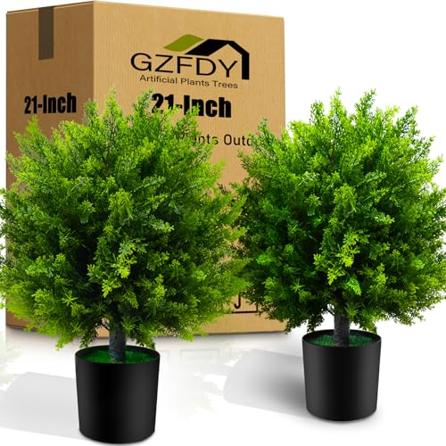 21-Inch Artificial Cedar Ball Trees (Set of Two) – Lifelike, UV-Resistant Decor for Indoor & Outdoor Use – Enhance Your Space with Vibrant Greenery - color: 2pcs-cedar