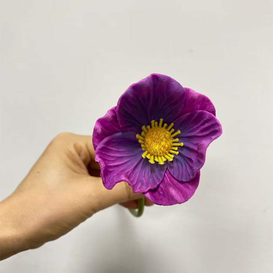 Rikyo 10 Stem 11inch Bouquets Artificial Flowers Poppy Flowers,Faux Anemone PU Fake Wild Flowers for Kitchen Table Centerpiece Vase,Home Wedding Holding Flowers Backdrop Arch Wall(Deep Purple) - color: Deep Purple