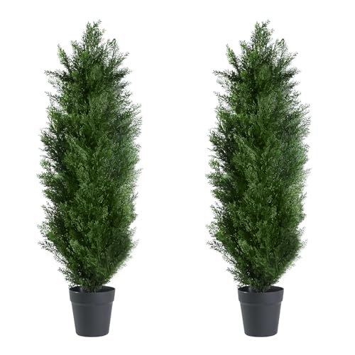 3FT Artificial Topiary Cedar Trees with Pot, Fake Cedar Christmas Tree for Indoor Outdoor Holiday Décor, UV Resistant Faux Evergreen Plant for Porch, Garden, Office, Home Festive Decoration,2Pack