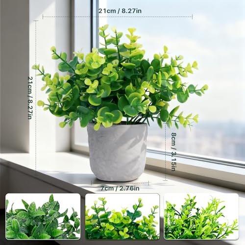 3-Pack Potted Artificial Plants, Small Eucalyptus Faux Plants for Shelf Desk Home Bathroom Farmhouse Room Coffee Table Decor (Green) - color: Green