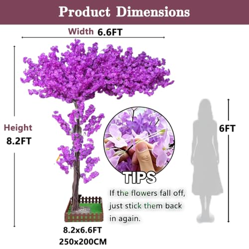 Purple Artificial Cherry Blossom Tree 8.2ft for Indoor Outdoor Home Decor,Handmade Fake Faux Cherry Blossom Trees for Wedding Party Office Shopping Mall Hotel Restaurant Graden Living Room - color: Purple, size: 8ft 2in