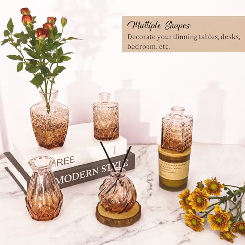 36Pcs Bud Vases Set Small Vintage Glass Bottles Bud Vases in Bulk Multiple Shape Cute Glass Vases for Rustic Wedding Centerpieces Table Decorations and Home Decor(Amber) - color: Amber