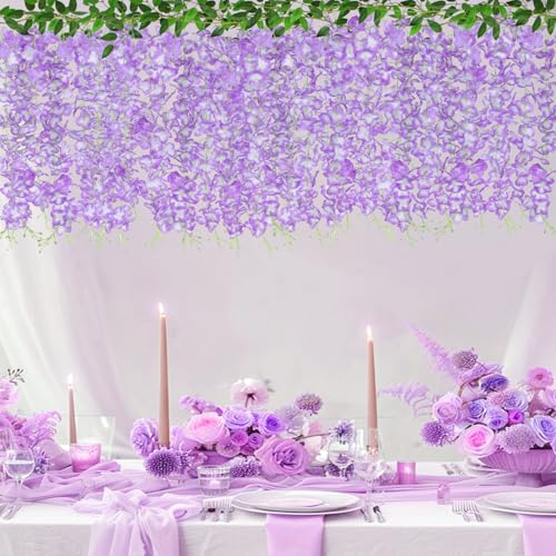 ZINHO 60 Branches Wisteria Hanging Flowers, Artificial Wisteria Flowers Garland for Wedding Arch Ceremony Party Garden Home Backdrop Decor (Purple White) - color: Purple White