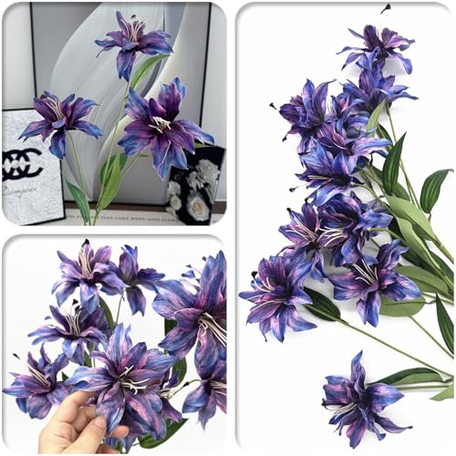 Artificial Lily Flowers Fake Silk Flower Plastic Long Stems Faux Bloom Stargazer Lilies Plant for Wedding Bouquet Party Garden Hotel Home Decor Vase Floral Arrangements DIY Decoration - Purple 4 Pack - color: Silk Flowers / Purple / 4 Pack