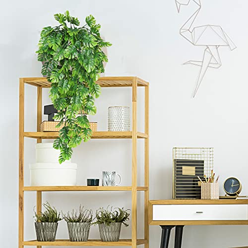 RECUTMS Artificial Hanging Plants 4Pcs, Fake Monstera Leaves Ivy Vine Faux Greenery UV Resistant Tropical Palm Leaf Swag Plant for Garden Home Jungle Hawaiian Luau Party Outdoor Indoor Spring Décor - color: Palm Leaf Hanging Plants 4pcs