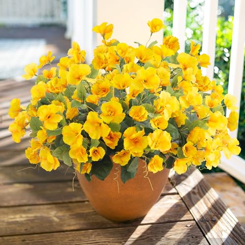 Hoppwodd Hibiscus Artificial Flowers for Outdoors Spring Decoration, 6 Bundles Faux Silk Flowers UV Resistant Look Real Artificial Tropical Flower Fake Plants for Outside Planter Porch Patio, Yellow - color: Yellow