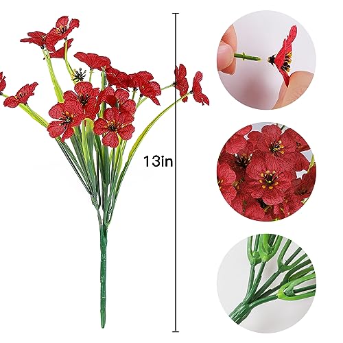 AmyHomie 20 Bundles Artificial Flowers for Outdoor UV Resistant Faux Flowers No Fade Fake Plastic Plants Garden Porch Window Box Decorating(Red) - color: Red, size: 20