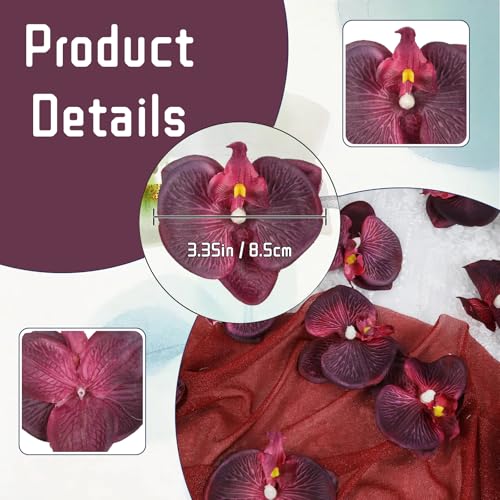Burgundy Flowers Artificial Orchids Heads 15PCS Faux Orchid 3.35" Fake Flower Heads Maroon Artificial Flowers for Bridal Shower Wedding Centerpieces Home Decor (Burgundy) - color: Burgundy