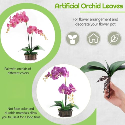 Chuangdi 6 Pcs 10.9 Inch Faux Orchid Leaves Artificial Orchids Leaves Phalaenopsis Stems Leaf Green Leaf Plants Green Faux Stem Latex Cymbidium Stems for Flowers Arrangements Pot Decoration - size: 10.9 Inch