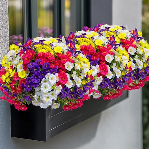 AXYLEX Artificial Flowers Outdoor Shrubs - 16 Bundles Fake Plants UV Resistant No Fade Faux Plastic Greenery Home Garden Porch Patio Decoration (1, Multi16-2) - color: Multi16pcs - Red Pink+purple+yellow