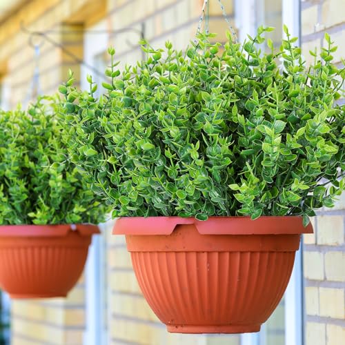 AmyHomie 20 Bundles Green Artificial Plants for Outdoor Spring Summer Decor UV Resistant Faux Wheat Grass Greenery Shrubs Eucalyptus Fake Plastic Plants Garden Porch Window Box Decorating - color: Green-eucalyptus, size: 20