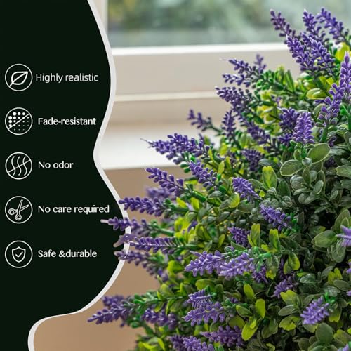 2 Pack Artificial Lavender Topiary Shrubs, 25 Inch UV Resistant Faux Greenery with Ground Plugs for Indoor Outdoor Porch, Patio & Garden Decor - color: Purple