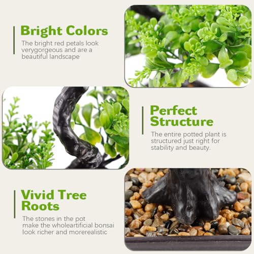 Artificial Bonsai Tree，Fake Plants Lifelike Plastic Bonsai Plant Simulation Green Plants for Home and Office Decor（Green） - color: Color 2