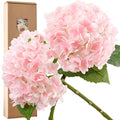 FiveSeasonStuff Real Touch Silk Pink Hydrangea Flowers, 2 Large Long Stem Artificial Flowers for Floral Arrangements - color: Pink (2 Stems)