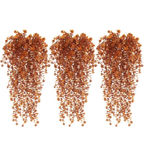 Fall Flower Artificial Artificial Hanging Plants Fake Hanging Flowers Fake Plants Faux Vine Plant Hanging Autumn Decor for Room Wedding Proch Yard Outdoor Home Wall Kitchen Bathroom Indoor (Brown) - color: Brown, size: Hanging Plants