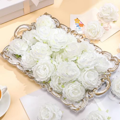 Thiccywoov 200 Pcs Flowers Long Stem Artificial Rose Bulk, 3.2 Inches Silk Rose Head Flowers Faux for Wedding Bridal Bouquet Independence Day Home Floral DIY Centerpieces Party Decoration(White) - color: White