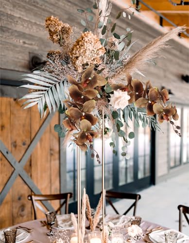 41in Orchids Artificial Flowers Fake Orchid 6PCS Velvet Silk Orchids That Look Real Long Stem Artificial Flowers for Tall Vase for Home Party Fall Halloween Décor (Coffee) - color: Coffee