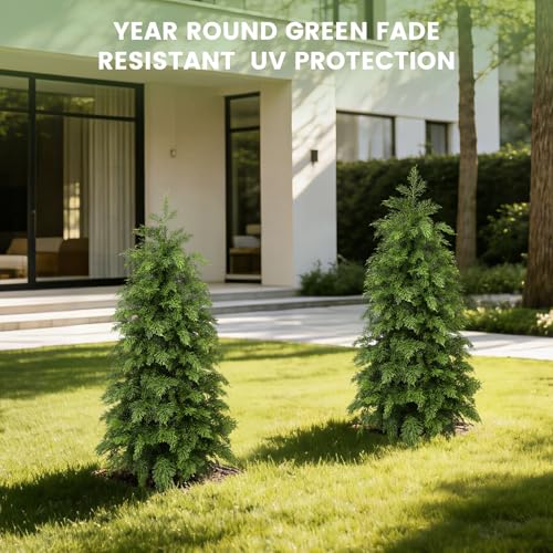 3ft Artificial Cedar Topiary Trees 2 Pack,Real Touch Cedar Tree Faux Plants Potted UV Resistant Evergreen Tree for Outdoor Indoor Door Garden Farmhouse Home Decoration - size: 3ft