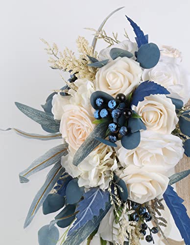 Wedding Bouquets for Bride, 11 Inch Bride Bouquets for Wedding Dusty Blue Artificial Flowers Bridal Bouquet for Wedding Ceremony Anniversary(Dusty Blue) - color: Dusty Blue