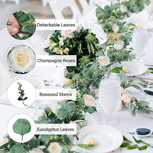 Ouddy Decor Eucalyptus Garland 6.56 Ft Lush Silver Dollar Leaves Boxwood Artificial Faux Greenery Vines for Baby Shower Wedding Party Table Runner Room Home Mantle Decor, Champagne - color: Champagne, size: 1 Pack