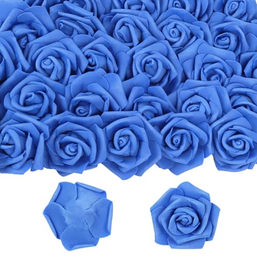 50 PCS Dark Blue Foam Rose Stemless Artificial Flower Head Bulk 2.75in Mini Fake Simulated Eternal Flores Roses Flower for DIY Craft Bridal Bouquets Centerpieces Arrangement Home Decoration - color: Dark Blue