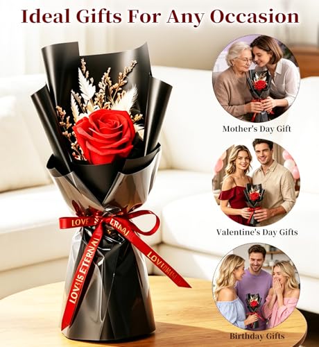 Preserved Flowers Bouquet,Flowers For Delivery,Red Rose Bouquets,Birthday Flowers Gifts For Women Mom Grandma Wife Friends,Real Roses Gift From Daughter Valentine’S Day Mothers Day Anniversary - color: Red, size: Rose Bouquet