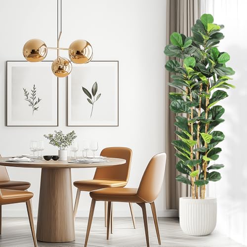 Garvee Artificial Fiddle Leaf Fig Tree with White Planter, Fake Plant with Natural Wood Trunk, Faux Ficus Tree Fake Moss for Home Office Living Room Decor - size: 7ft