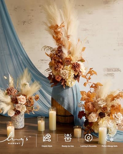 Ling's Moment 41" Tall Fall Free Standing Artificial Flowers Arrangements 2 pcs Wedding Arch Altar Stage Decorations Rust Sepia For Ceremony Reception Rose Fake Floral Party Outdoor Centerpieces Decor - color: Or-rust & Sepia
