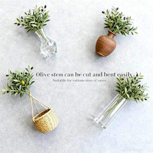5 Pcs Faux Olive Branches - 18.5 Inch Artificial Olive Tree Branches with Fake Olives & Green Stems, Decorative Fake Branches for Home Decor, Wedding Centerpieces