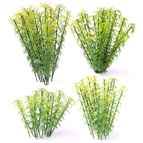 100Pcs Miniature Bamboo Trees with Panda Figurines, 4-6 inch Green Plastic Model Trees for Train Scenery, Fairy Garden, Diorama, Cake Topper Decoration, 1:75 Scale Landscape Accessories