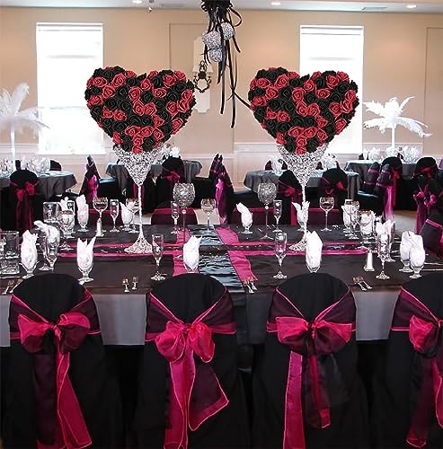 100pcs Burgundy Artificial Rose Flower Heads, 3inch Black Foam Roses Bulk Stemless Fake Flower Heads for DIY Crafts,Cake Decoration Wedding,Baby Shower Flower Centerpieces(Black,Burgundy) - color: Black&burgundy